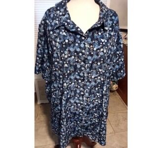 ONLY NECESSITIES 5X Blue White Bubble Dot Print Button Front‎ Shirt Dress Tunic
